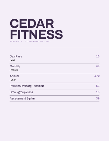 Cedar Fitness — Menu — Gym template