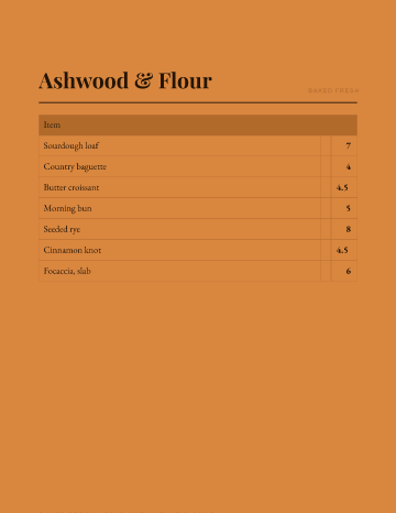 Ashwood & Flour — Menu — Bakery form template