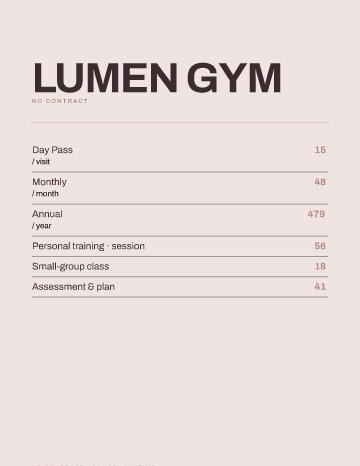 Lumen Gym — Menu — Gym template