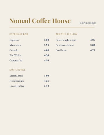 Nomad Coffee House — Menu — Café template