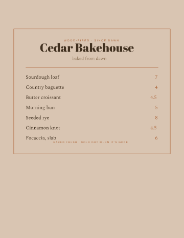 Cedar Bakehouse — Menu — Bakery template