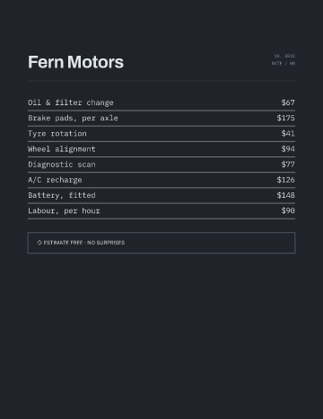 Fern Motors — Menu — Auto Repair template