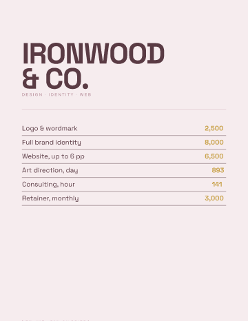 Ironwood & Co. — Menu — Creative Studio template