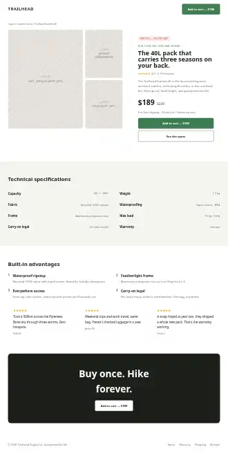 Trailhead — Spec Sheet — Micro Sites html5 microsite template