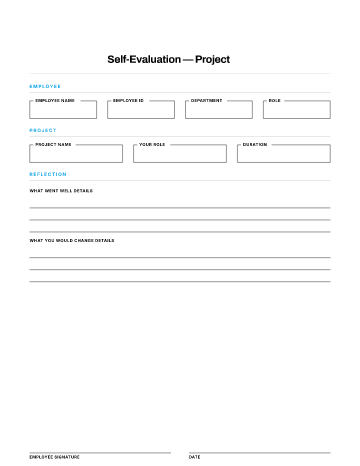 Self-Evaluation — Project — Self & Peer form template