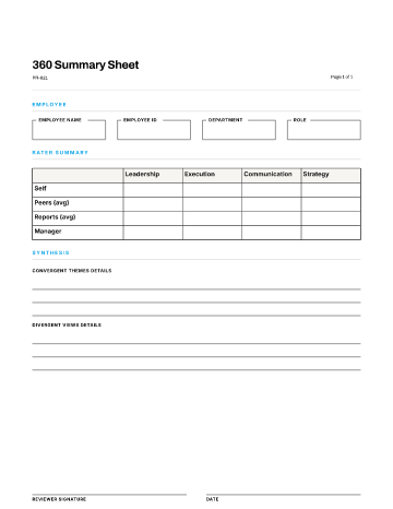 360 Summary Sheet — 360 Multi-Rater form template