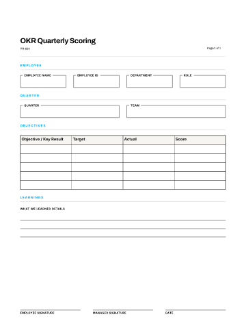 OKR Quarterly Scoring — Goals & OKRs form template