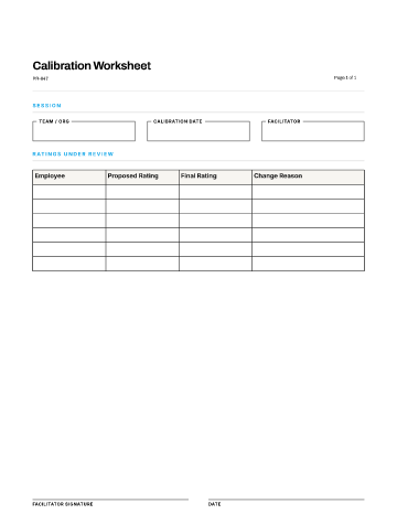 Calibration Worksheet — Calibration & Talent form template