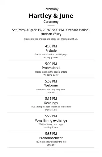 Hartley & June — Ceremony — Weddings & Celebrations program template