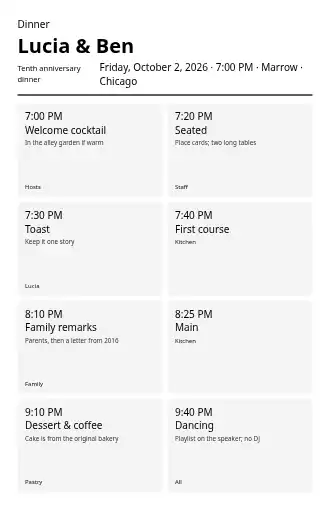 Lucia & Ben — Anniversary dinner — Weddings & Celebrations template
