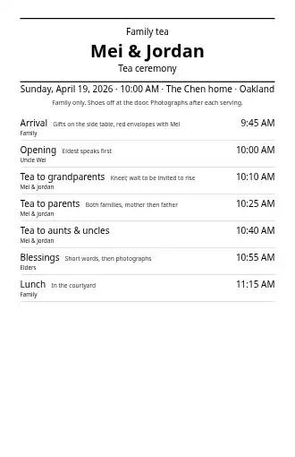 Mei & Jordan — Tea ceremony — Weddings & Celebrations template