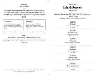 Isla & Rowan — Folded ceremony program — Weddings & Celebrations program template