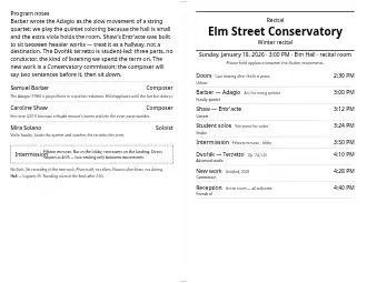 Elm Street Conservatory — Folded recital — Concerts & Recitals program template