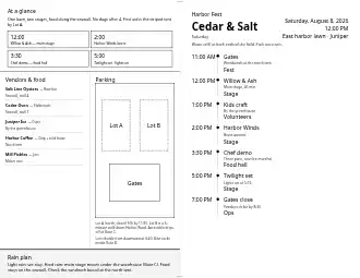 Cedar & Salt Harbor Fest — Folded guide — Festivals & Community program template