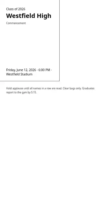 Westfield — Tall commencement card — Festivals & Community template