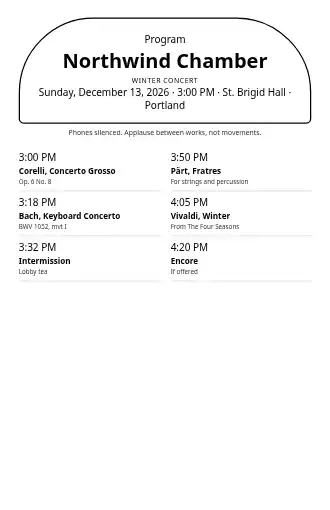 Northwind Chamber — Winter concert — Concerts & Recitals template