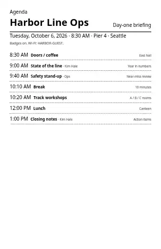 Harbor Line — Ops briefing — Conferences & Summits template