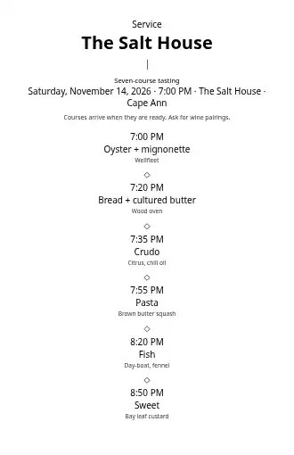 The Salt House — Tasting — Festivals & Community template