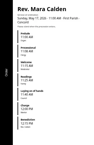Rev. Calden — Ordination — Weddings & Celebrations program template