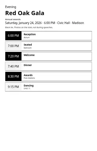 Red Oak Gala — Awards — Weddings & Celebrations program template