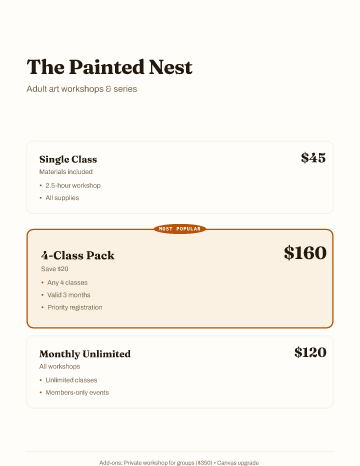 The Painted Nest — Pricing — Pricing Sheets template