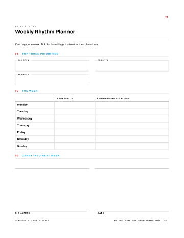 Weekly Rhythm Planner — Planners template