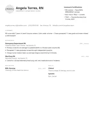 Angela Torres, RN — credential resume — Minimal resume template