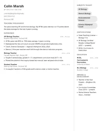 Colin Marsh — lesson resume — Minimal template