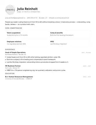 Julia Reinholt — roster resume — Corporate resume template