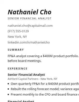 Nathaniel Cho — capital resume — Corporate resume template