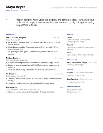 Maya Reyes — pullquote resume — Creative resume template