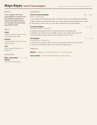 Maya Reyes — compact resume — Technical resume template