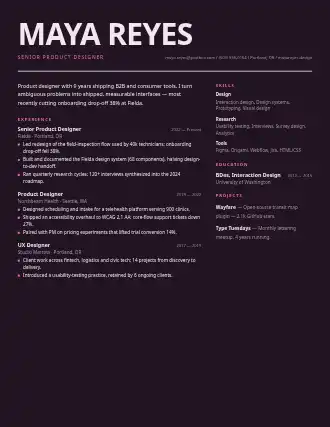 Maya Reyes — bigtype resume — Creative resume template