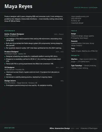 Maya Reyes — modular resume — Technical resume template