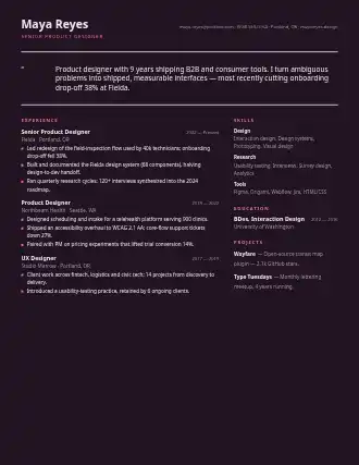 Maya Reyes — pullquote resume — Creative resume template