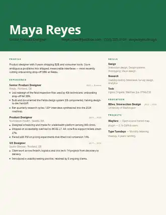 Maya Reyes — poster resume — Creative resume template