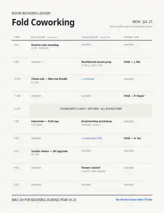 Fold Coworking — room booking — Appointments & Bookings template
