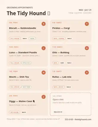 The Tidy Hound 🐾 — appointment cards — Appointments & Bookings template