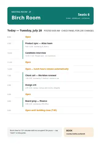 Birch Room — room door sheet — Operations & Routes template