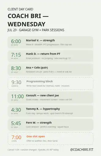 COACH BRI —WEDNESDAY — client sessions — Appointments & Bookings template