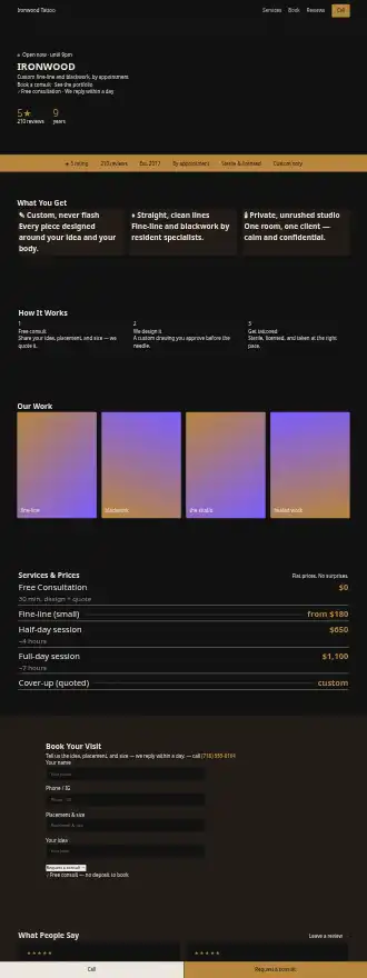 Ironwood Tattoo — Website — Homepages html5 homepage template